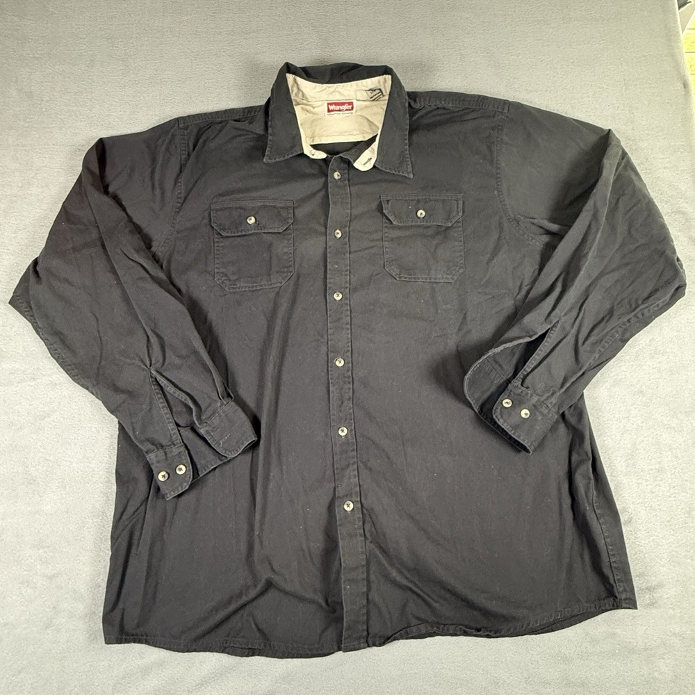 Wrangler Black Button Up Shirt Long Sleeve Size 2XL Tall Mens Work Premium 2XT